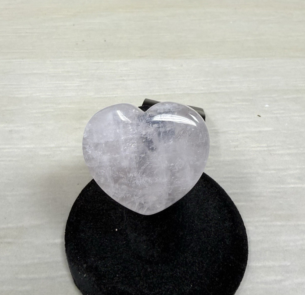 Chunky One Piece Pink Rose Quartz Heart Polished Stone Ring Size 5.5